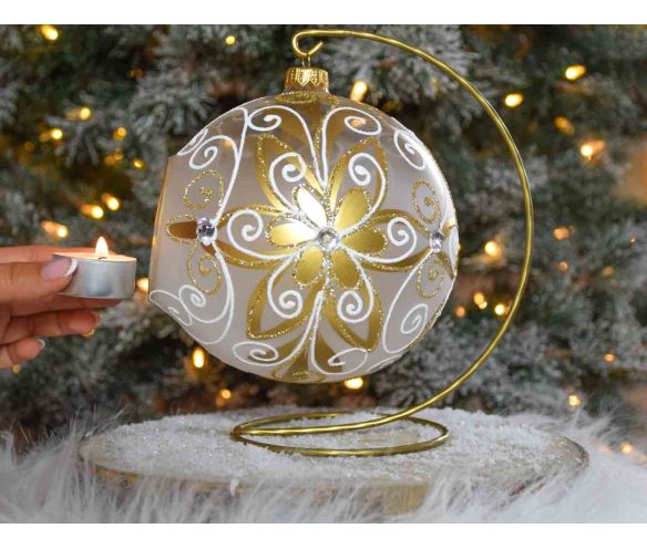 Photophore de Noël baroque doré blanc verre D 15cm support inclus