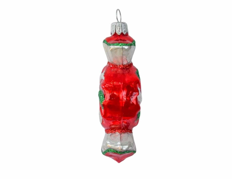 Suspension de Noël bonbon rouge blanc vert verre soufflé H 13cm