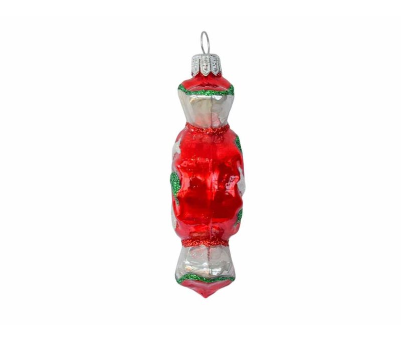 Suspension de Noël bonbon rouge blanc vert verre soufflé H 13cm