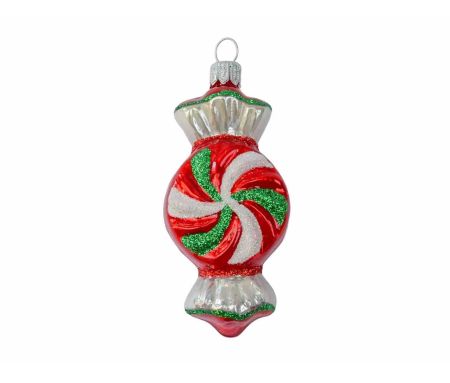 Suspension de Noël bonbon rouge blanc vert verre soufflé H 13cm