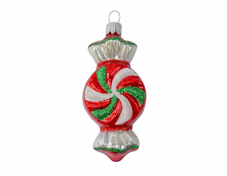Suspension de Noël bonbon rouge blanc vert verre soufflé H 13cm