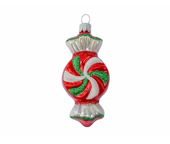 Suspension de Noël bonbon rouge blanc vert verre soufflé H 13cm