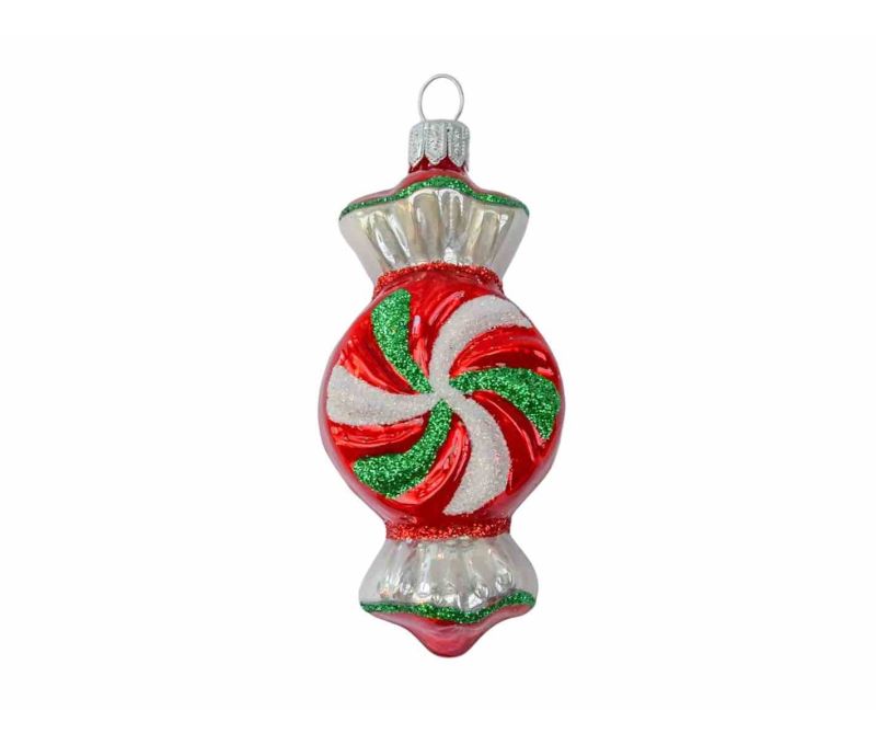 Suspension de Noël bonbon rouge blanc vert verre soufflé H 13cm