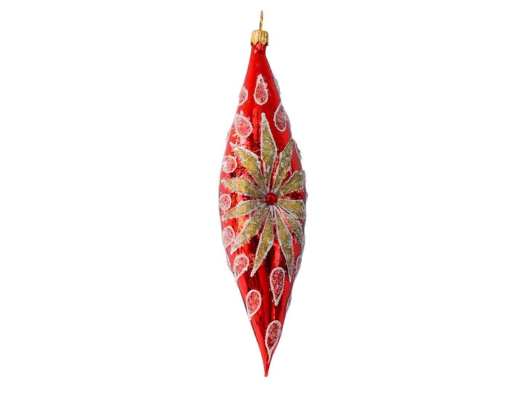 Goutte de Noël rouge doré en verre soufflé H 15cm