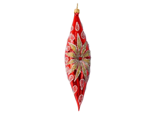 Goutte de Noël rouge doré en verre soufflé H 15cm