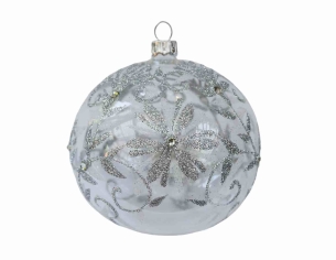 Boule de Noël transparente argentée décor fleuri D 8cm