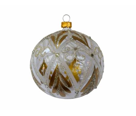 Boule de Noël transparente au décor raffiné doré et pailleté champagne. Diamètre 8cm
