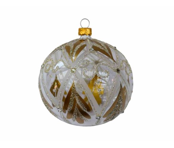 Boule de Noël transparente au décor raffiné doré et pailleté champagne. Diamètre 8cm