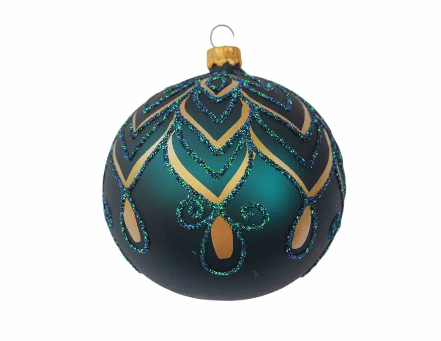 Boule de Noël verte déco dorés verre soufflé D 8cm