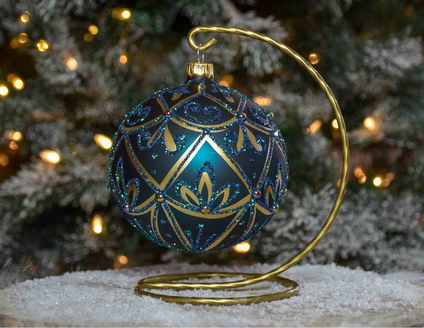 Boule de Noël vert émeraude décors luxe verre soufflé D 10cm