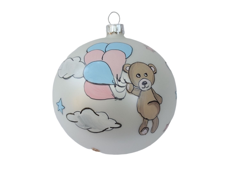Boule Mon premier Noël ourson ballons roses et bleus D 8cm