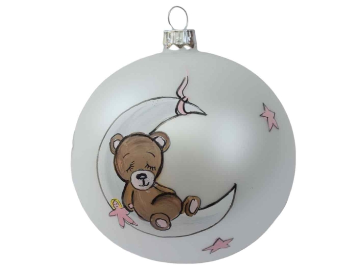 Boule Mon premier Noël ours rose lune D 10cm
