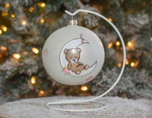 Boule Mon premier Noël ours rose lune D 10cm