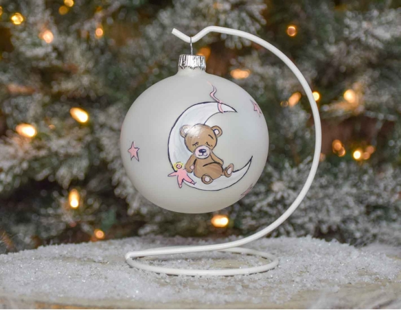 Boule Mon premier Noël baby girl ourson rose D 8cm