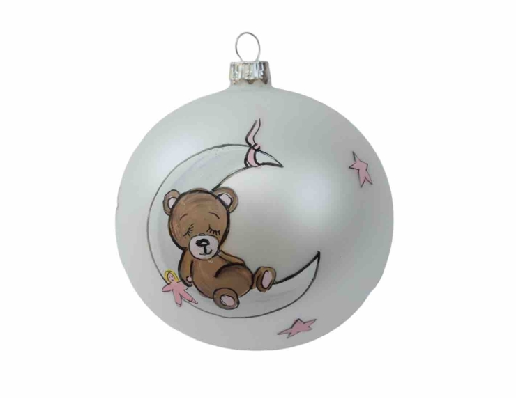 Boule Mon premier Noël baby girl ourson rose D 8cm
