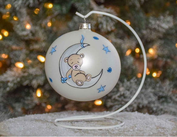 Boule de Noël Mon premier Noël ours bleu D 10cm