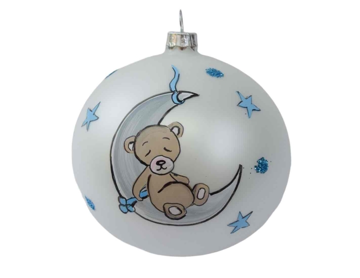 Boule de Noël Mon premier Noël ours bleu D 10cm