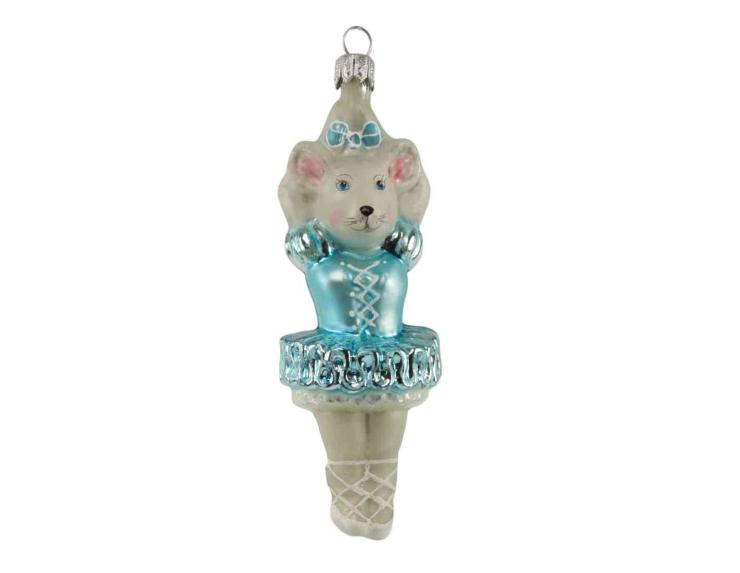 Boule de Noël originale petite souris ballerine bleue H13 cm