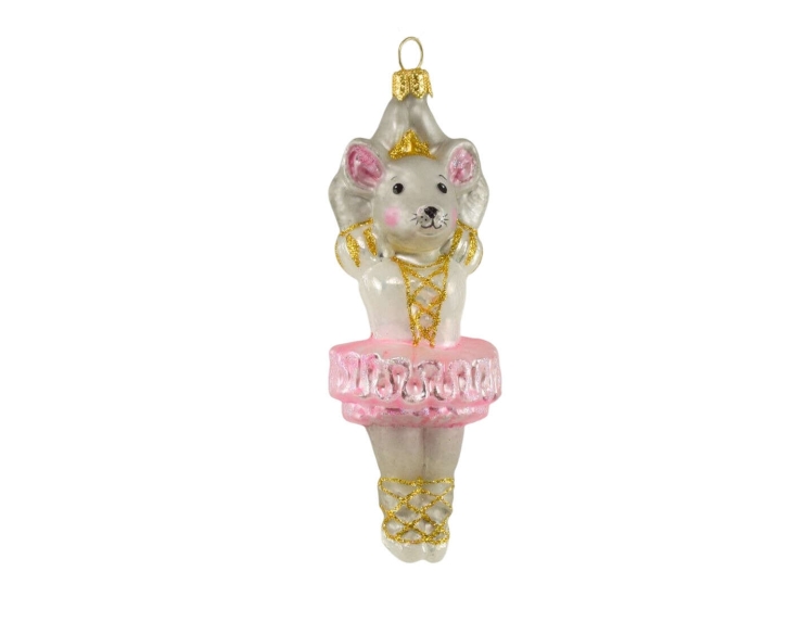 Boule mon premier Noël petite souris ballerine rose H13 cm