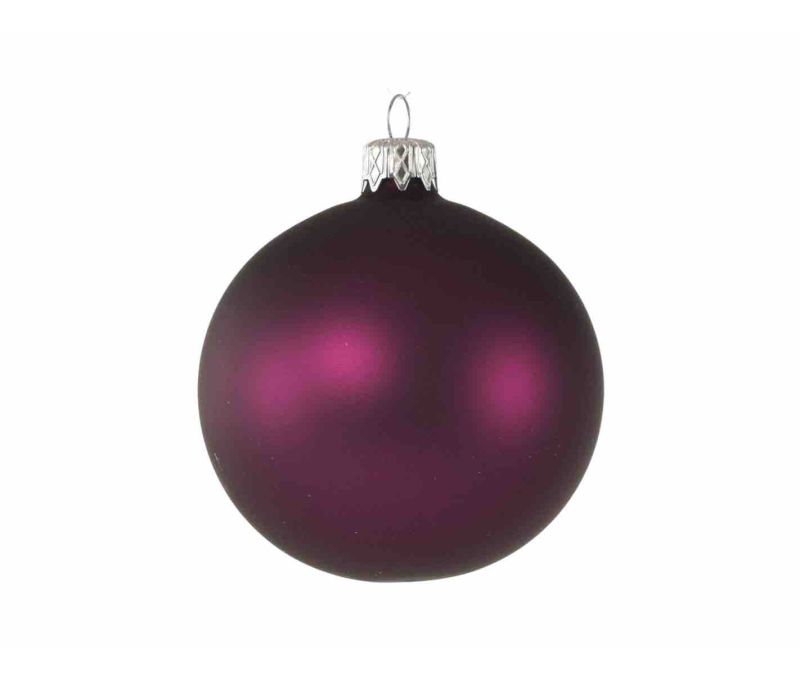 Boule de Noël mauve violet mat en verre soufflé D 8cm