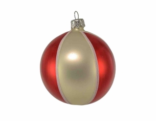 Boule de Noël rouge et blanche avec rayures en verre soufflé  - D 80mm
