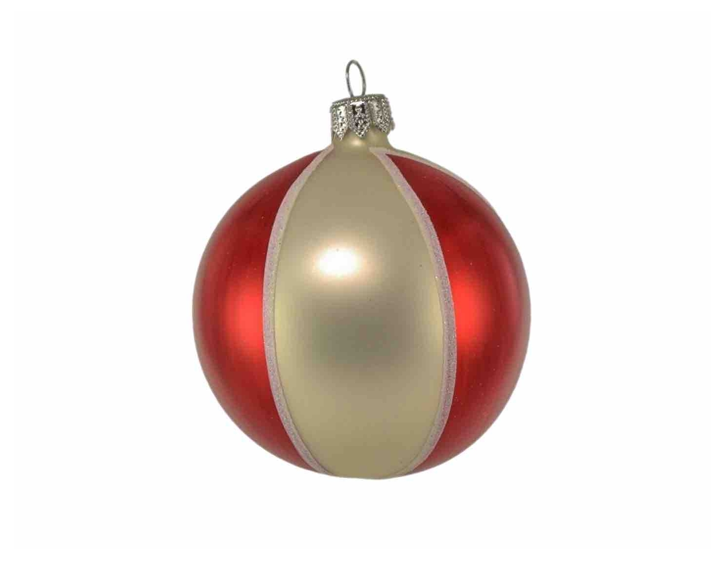Boule de Noël artisanale bande rouge blanche verre soufflé ø 8cm