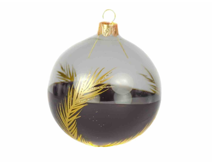 Boule de Noël noir et or transparente motif feuilles dorées - ø 8cm