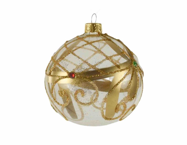 Boule de Noël transparente décor baroque doré bronze 8cm