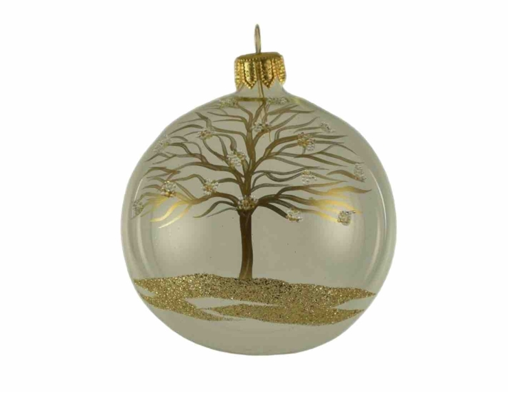 Boule de Noël en verre transparente décor arbre doré - ø 8cm