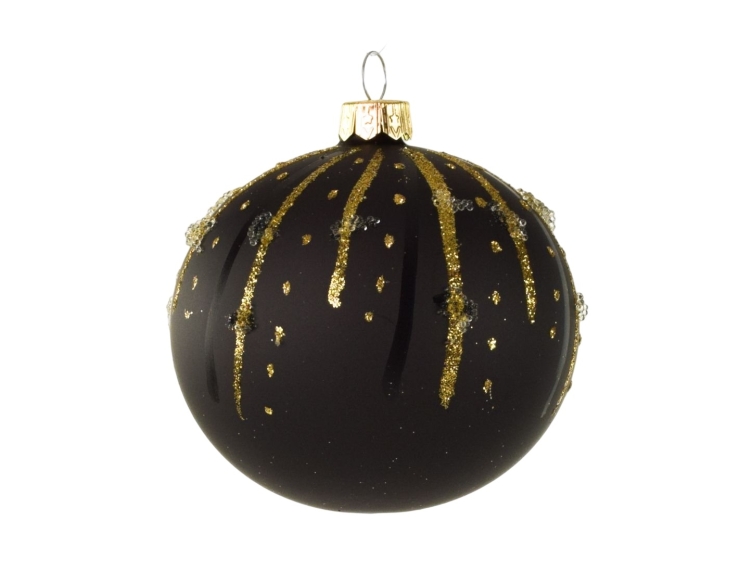 Boule de Noël noir mat décor gouttes dorées D 8 cm