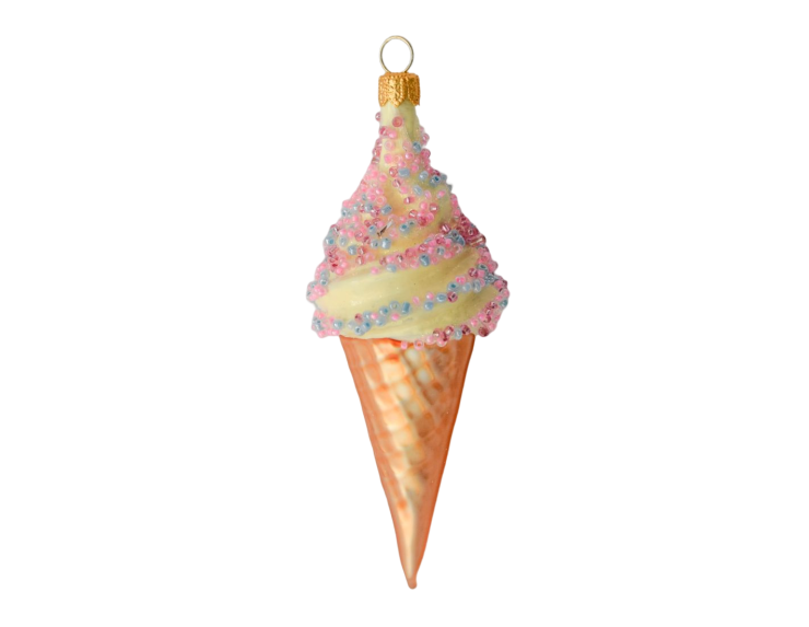 Suspension de Noël originale glace vanille verre soufflé H 13cm