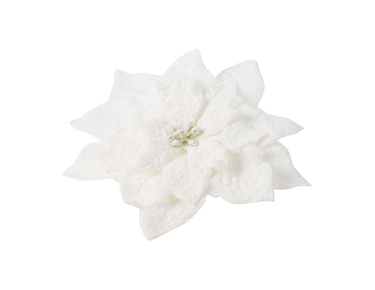 Fleur de Noël blanc givré sur clip D15cm