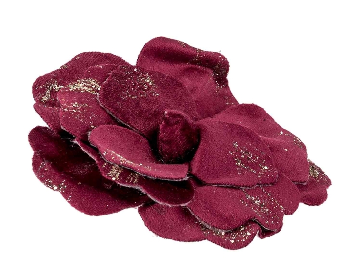 Fleur de Noël bordeaux sur clip velours 12cm