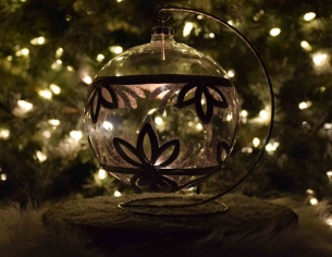 Photophore de Noël argenté verre soufflé avec support D15cm Photophore de Noël argenté verre soufflé avec support D15cm