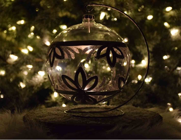 Photophore de Noël argenté verre soufflé avec support D15cm