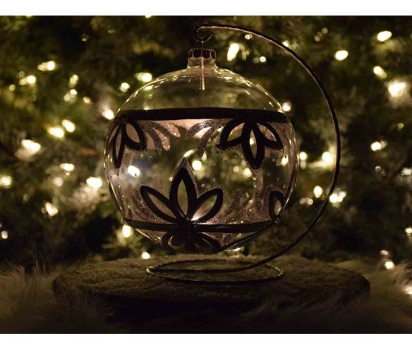 Photophore de Noël argenté verre soufflé avec support D15cm