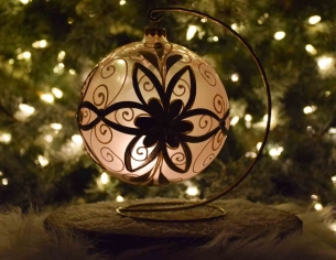 Photophore de Noël baroque doré blanc verre D 15cm support inclus