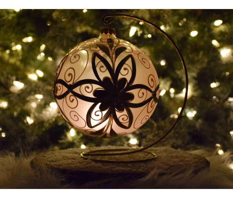 Photophore de Noël baroque doré blanc verre D 15cm support inclus