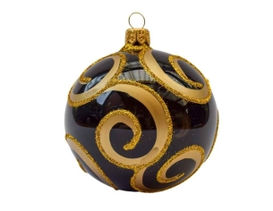 Boule de Noël noire spirale dorées D 8cm
