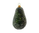 Voir la slide Suspension Noël verre soufflé demi avocat extérieur vert foncé texturé pailleté intérieur vert clair jaune noyau brun H12cm