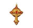 Voir la slide Suspension Noël verre soufflé croix baroque dorée strass rouges volutes paillетées H12cm