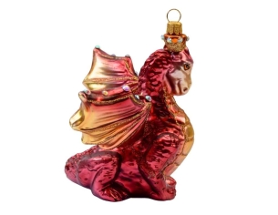 Boule de Noël originale dragon rouge verre soufflé H 13cm