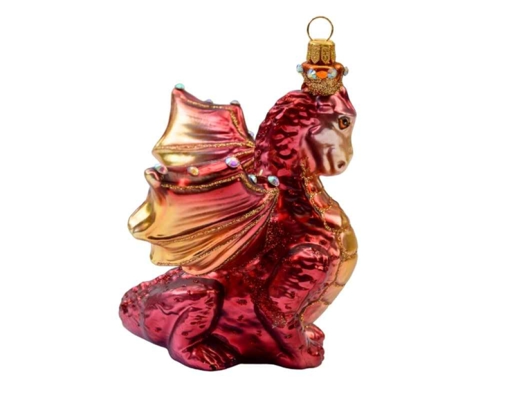 Boule de Noël originale dragon rouge verre soufflé H 13cm