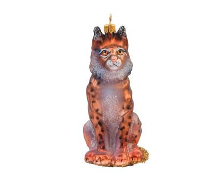 Boule de Noël originale lynx en verre soufflé pour sapin de Noël. Hauteur 12cm.