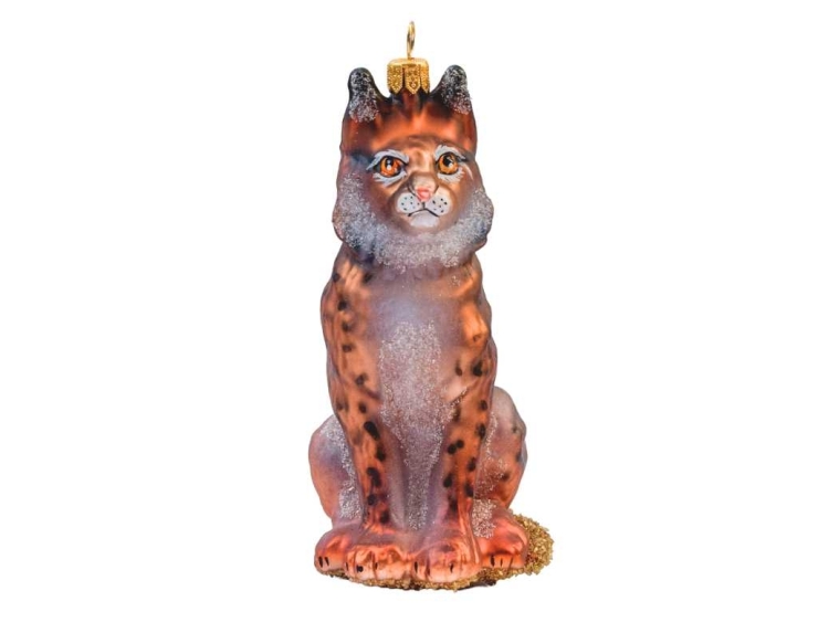 Boule de Noël originale lynx en verre soufflé pour sapin de Noël. Hauteur 12cm.