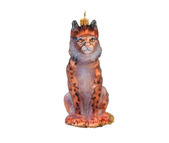 Boule de Noël originale lynx en verre soufflé pour sapin de Noël. Hauteur 12cm.