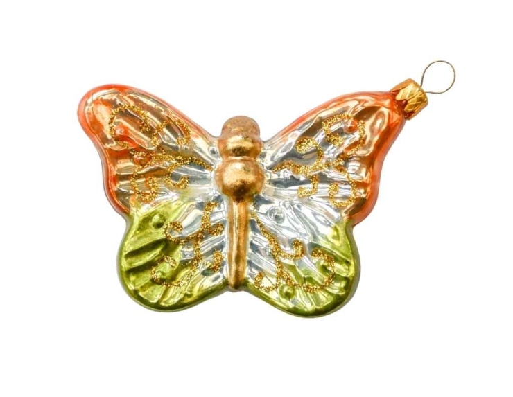 Suspension de Noël papillon orange vert H 6cm
