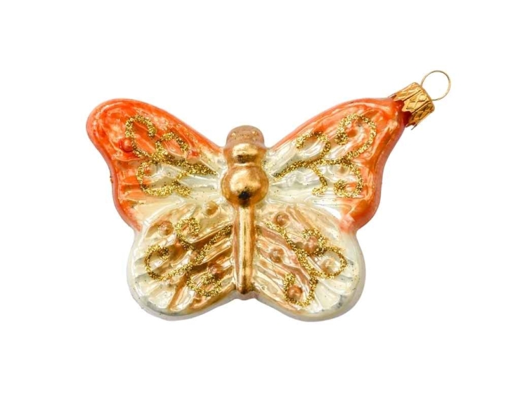 Suspension de Noël papillon orange H 6cm