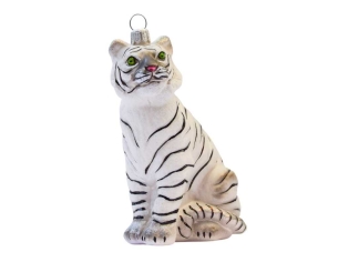 Boule de Noël originale tigre blanc, rayures noires en verre soufflé H 12cm