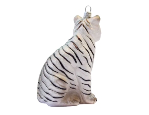 Boule de Noël originale tigre blanc, rayures noires en verre soufflé H 12cm